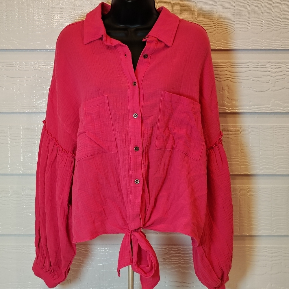 Peach Love California Pink Gauzy Raw Hem Boho Top